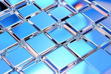 Leinwandbilder - Minimalist gridlines in silver and blue, creating an illusion of depth