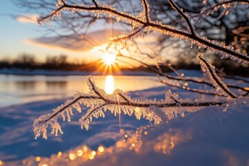Poster - A crisp frost-covered spiderweb glistening under a soft winter sunrise.