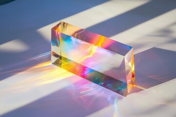 Leinwandbilder - Rainbow refracted through a prism on a simple white surface.