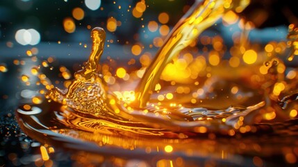 Poster - A close-up of liquid splashing, creating a vibrant, dynamic visual with bokeh lights.