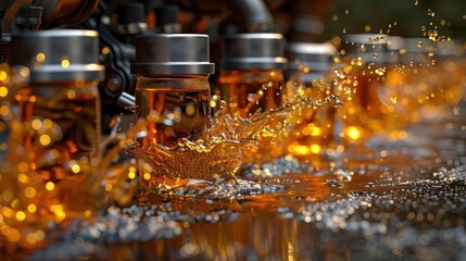 Poster - A close-up of jars splashing liquid, highlighting texture and motion in a dynamic setting.