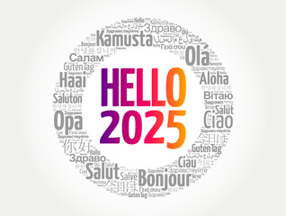 Wall Mural - Hello 2025 word cloud in different languages of the world, concept background