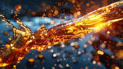 Poster - A dynamic splash of liquid with vibrant colors and sparkling bokeh effects.