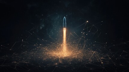 Poster - a rocket launches into space, surrounded by a sparkling aura, symbolizing innovation and exploration