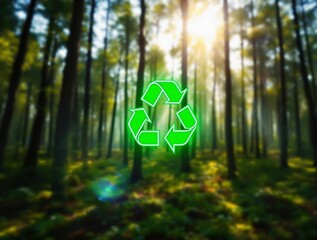 Aufkleber - Green recycling symbol glowing in a forest