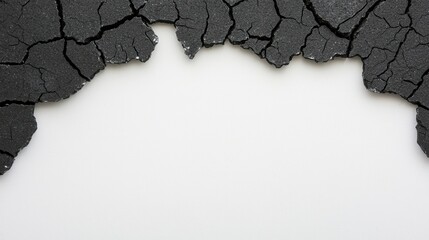 Poster - A textured, cracked black surface reveals a smooth white backdrop, creating a striking contrast that highlights the intricate details of the cracks.