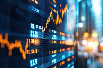 Poster - A stock market graph with a lot of numbers and orange lines