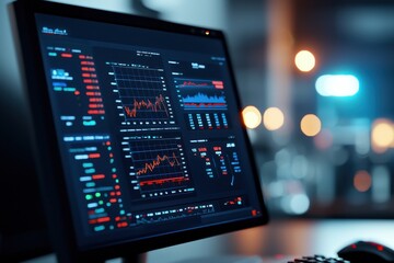 Poster - A computer monitor displays a graph of stock prices