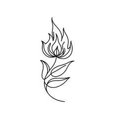 Poster - Minimalist black line art of a stylized flaming flower with leaves