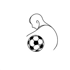Poster - Minimalist line art of a young man playing soccer with a ball