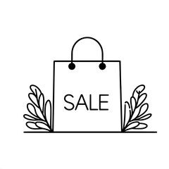 Poster - Minimalist sale design with shopping bag and leaf elements on beige background