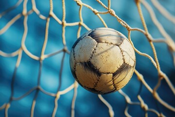 Poster - A soccer ball scored in a goal net, perfect for sports or action images