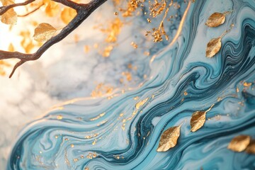 Poster - A detailed shot of a beautiful painting featuring blue and gold colors