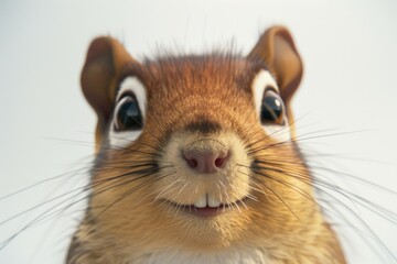 Poster - Close-up of a squirrel's face on a white background, perfect for nature or wildlife-themed designs