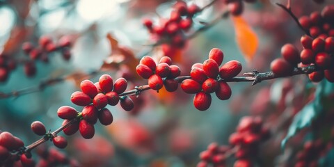 Poster - A bunch of bright red berries hang from a tree branch