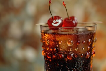 Poster - A close-up of a refreshing drink garnished with two cherries
