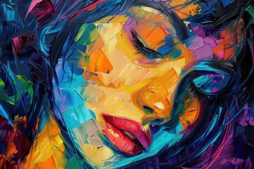 Poster - A portrait of a woman with her eyes closed, focusing on serenity and inner peace