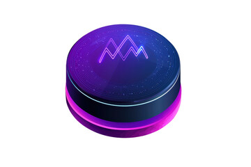 Poster - A sleek, round object featuring vibrant purple and blue hues, adorned with geometric patterns on its surface, suggesting a high-tech aesthetic.