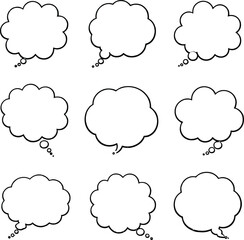 Poster - Blank empty speech and thought bubbles line art bundle vector illustration set