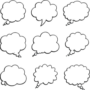 Blank empty speech and thought bubbles line art bundle vector illustration set