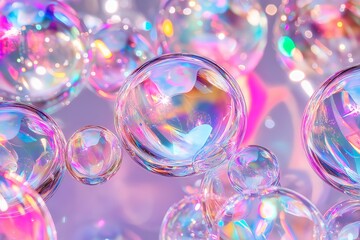Poster - Close-up of shimmering soap bubbles reflecting iridescent rainbow hues.