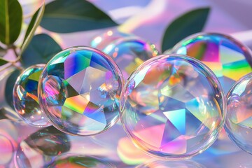 Poster - Close-up of shimmering soap bubbles reflecting iridescent rainbow hues.