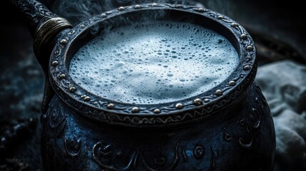 Poster - A close-up view of a cup filled with a clear liquid on a table surface