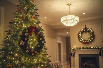 Aufkleber - A beautifully decorated Christmas tree in a cozy living room