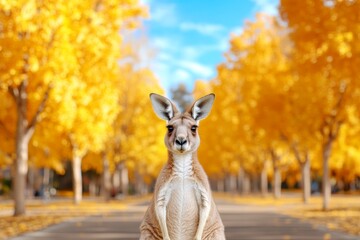 Poster - A hyper-realistic close-up of a kangaroo in its natural habitat, showing every detail of its fur, eyes, and surrounding foliage
