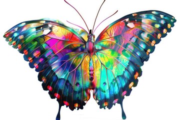 Aufkleber - A single colorful butterfly perched on a plain white surface