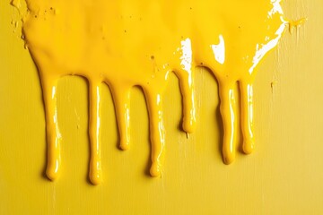 Poster - Close-up shot of yellow paint dripping down a wall