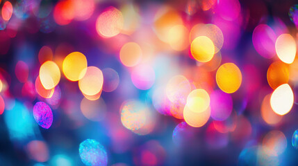 Poster - Vibrant bokeh lights create colorful and festive atmosphere, perfect for celebrations and events. blurred effect enhances joyful mood