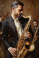 Poster - A musician playing saxophone, suitable for music-related concepts or background image