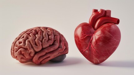 Poster - Anatomical models of the human heart and brain placed side by side for comparison