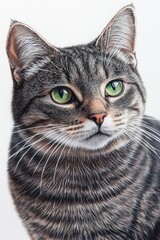 Poster - A detailed view of a feline's face with distinctive emerald irises