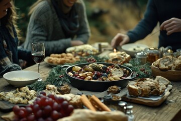 Poster - People gathered around a table with food, perfect for corporate events, family gatherings or social media posts