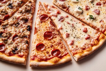 Poster - Freshly baked pizza slice served on a clean white plate, perfect for food photography or advertising