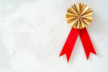 Aufkleber - A minimalist award ribbon design, with a single bold rosette and ribbon tails on a plain white background