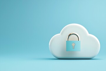 Poster - Cloud computing optimize. A cloud with a padlock symbolizes security and privacy in digital storage.