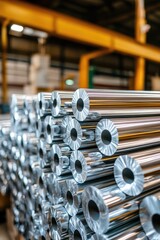 Poster - Warehouse storage of aluminum rolls, metal goods storage, industrial supply inventory