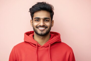 Aufkleber - A smiling person wearing a red hoodie, suitable for various occasions and themes
