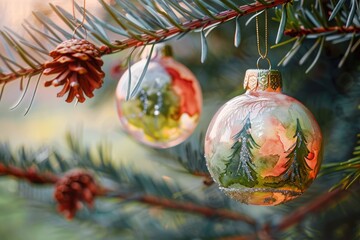 Poster - A detailed view of a Christmas ornament on a decorated tree, ideal for holiday-themed designs and decorations