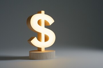 Wall Mural - Financial investments and market fundamentals. A glowing dollar sign symbolizing wealth and finance, set against a soft gray background.