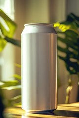 Poster - A can of beer sits on top of a wooden table, ready to be enjoyed