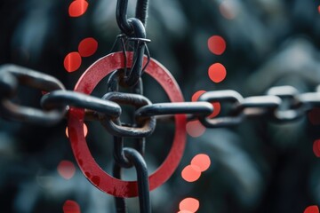 Poster - A detailed view of a chain featuring a bright red ring