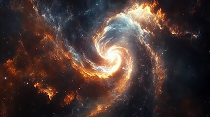 A high-definition 4K portrayal of a spiraling galaxy, featuring radiant nebulae and dense star formations. 