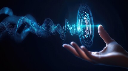 Fototapete - Energetic Wave Projection from Human Hand with Digital Effects