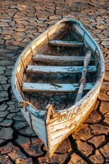 Poster - A boat sits on the surface of cracked earth