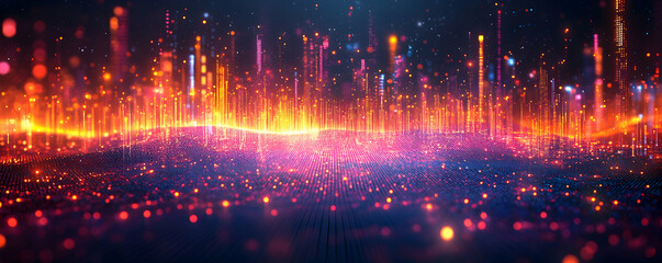 Poster - Abstract Digital Cityscape Illuminated With Vivid Lights