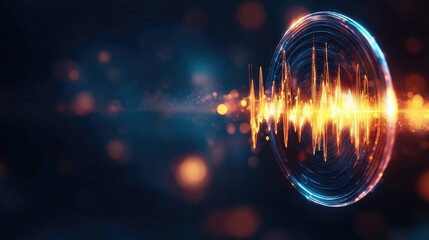 Fototapete - Abstract Sound Wave Visualization with Warm Light Effects